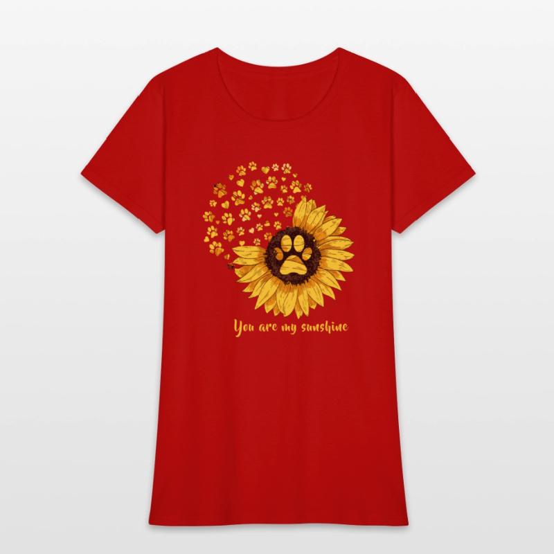 Womens Dog Paw Print Sunflower
