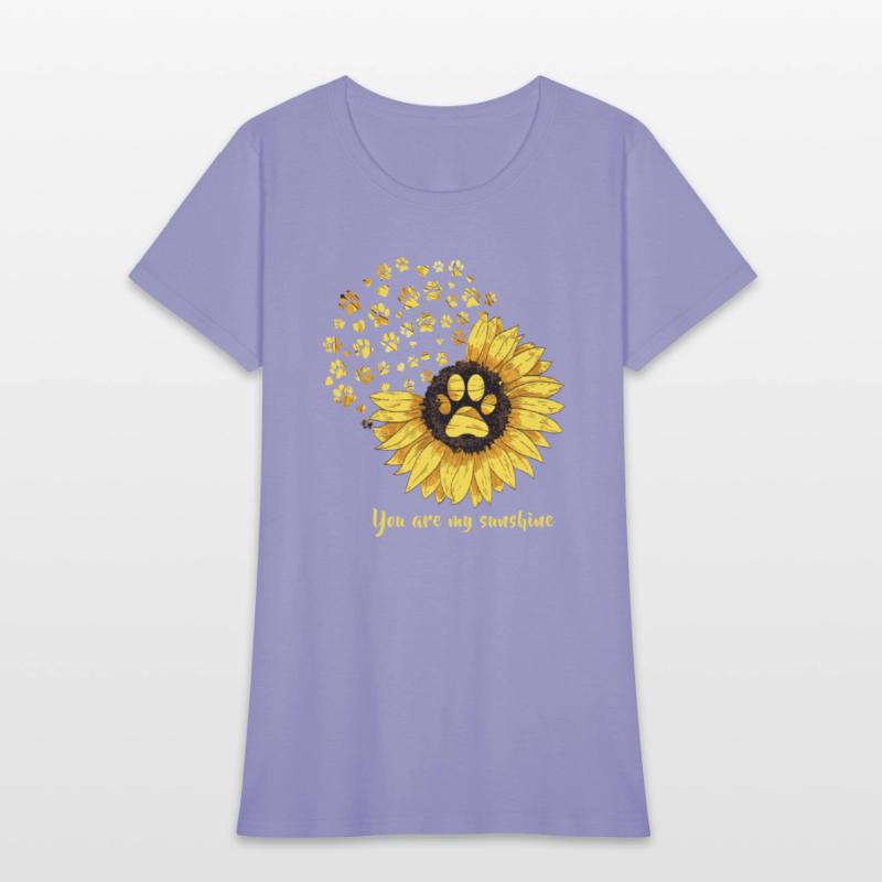 Womens Dog Paw Print Sunflower