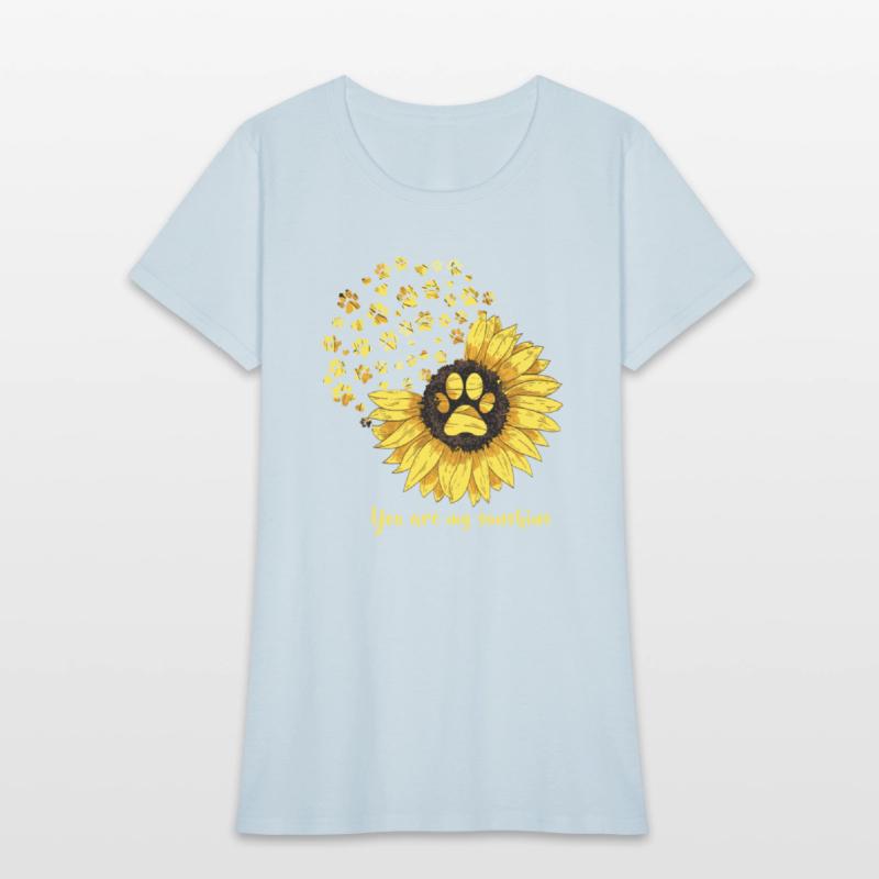 Womens Dog Paw Print Sunflower