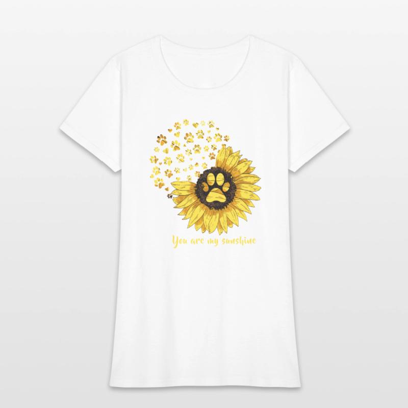 Womens Dog Paw Print Sunflower